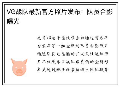 VG战队最新官方照片发布：队员合影曝光